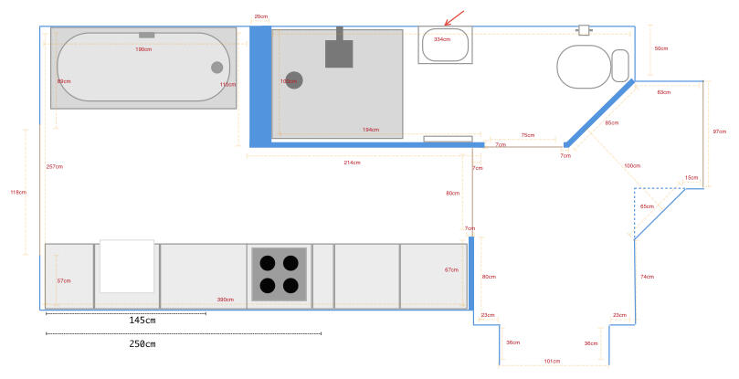 bath in kitchen plan